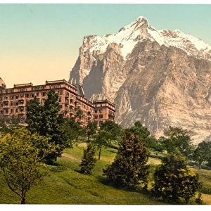 Grindelwald, view of Hotel Baren and Wetterhorn Mountain, Be