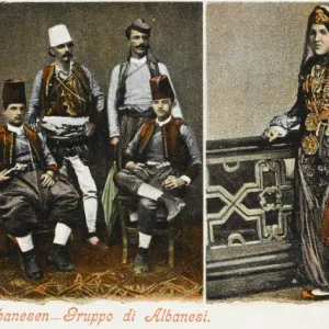 Group of Albanians and Woman in traditional costume