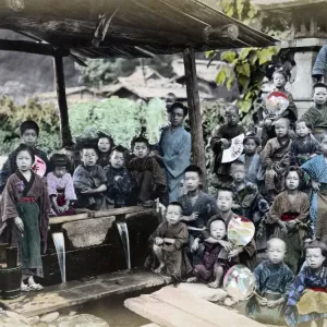 Group of children, Japan, circa 1890. Date: circa 1890 Group of children, Japan, circa 1890. Date: circa 1890