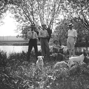 Group of five Edwardian men with dogs