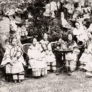 Group of young Chinese women with bound feet