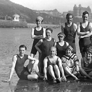 H. L. Oakley and others on the beach, Scarborough