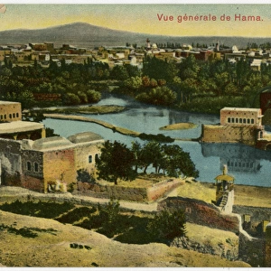 Hama, Syria, Bridge over Orontes River and Giant Waterwheels