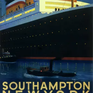 Hamburg American line passenger ship poster