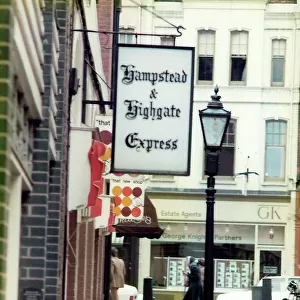 Hampstead & Highgate Express sign in Hampstead, London