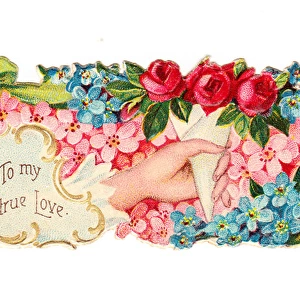 Hand and flowers on a romantic Victorian scrap