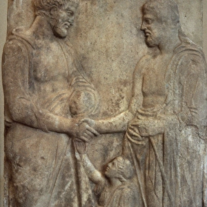 Handshake. Grave stele. Pentelic marble. Found in the Piraeu