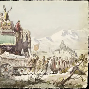 Hannibal and his army crosses the Alps