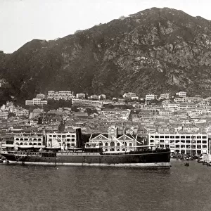 The harbour and Peak, Hong kong, circa 1900. Date: circa 1900
