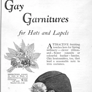 Harrods and their range of Gay Garnitures for hats and lapel