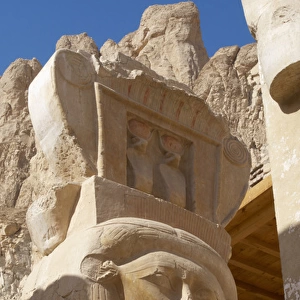 Hathor column pillar belonging to the Chapel of Hathor. Deta