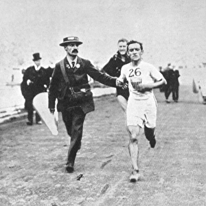 Hayes winning the Marathon Race. Olympic Games, London 1908