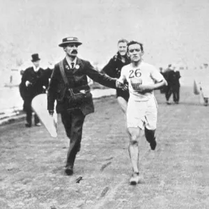 Hayes winning the Marathon Race. Olympic Games, London 1908