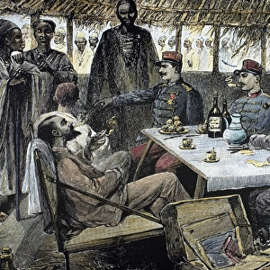 Head of an African tribe interviewing with the French. Engra