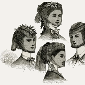 Headdresses with mesh veils 1869