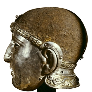 Helmet with Mask. 50. Made of iron and silver