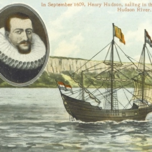 Henry Hudson sails up the Hudson River