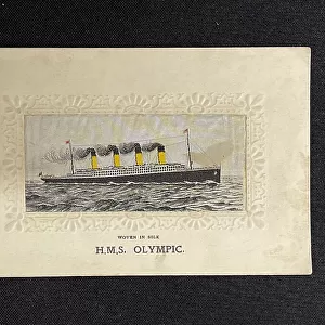 HMS Olympic, rare silk postcard