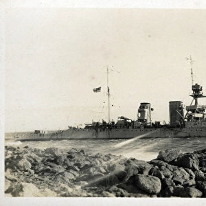 HMS Raleigh, British heavy cruiser, on rocks at Labrador
