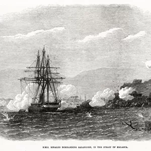 HMS Rinaldo bombarding Salangore in the Strait of Malacca. Date: 1871