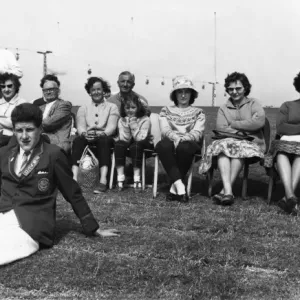 Holidaymakers and a Redcoat at Butlins Holiday Camp Print Holidaymakers and a Redcoat at Butlins Holiday Camp Print