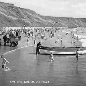 Holidaymakers on the sands at Filey, North Yorkshire