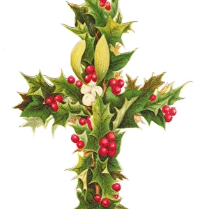 Holly and mistletoe on a Victorian Christmas scrap