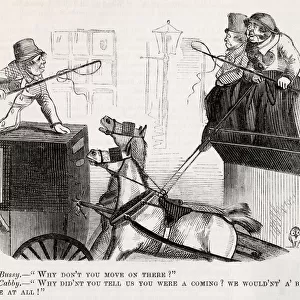 A horse-bus clashes with a horse-cab in 1853. Bussy: "Why don t you move on there