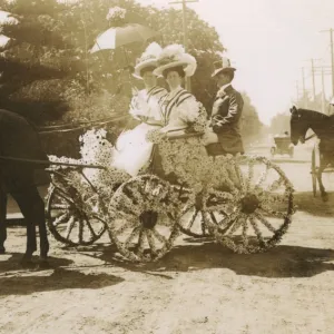 Horse-drawn cart decorated with daisies, USA