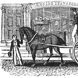 Horse-drawn gig outside tea warehouse, c. 1800