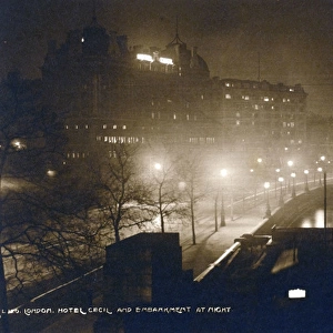 Hotel Cecil and Embankment, London - at night