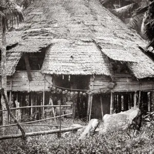 House belonging to headhunting tribe with skulls