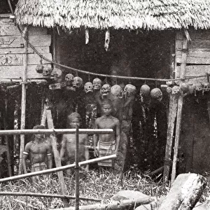 House belonging to headhunting tribe with skulls