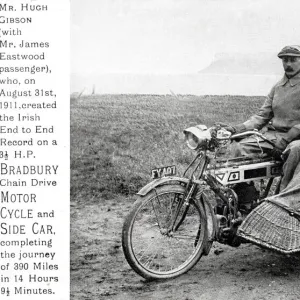 Hugh Gibson & James Eastwood on their 1911 Bradbury motorcyc