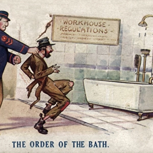 Humorous postcard - Workhouse Tramp gets the Order of the B