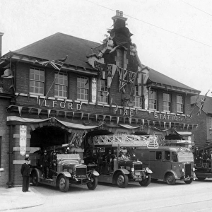 Ilford Fire Station decorated with flags
