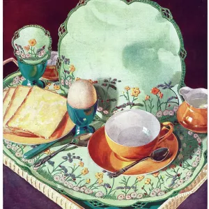 Illustration of embroidered linen for a breakfast tray set Date: 1929 Illustration of embroidered linen for a breakfast tray set Date: 1929