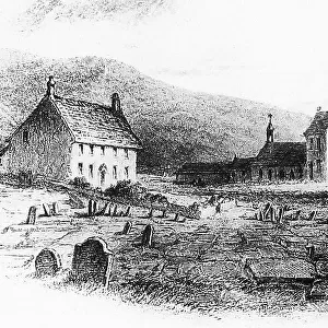 Illustration of Haworth Church and Parsonage in 1857