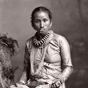 Indian girl with jewellery, nose ring and dagger, India, c. 1880 s
