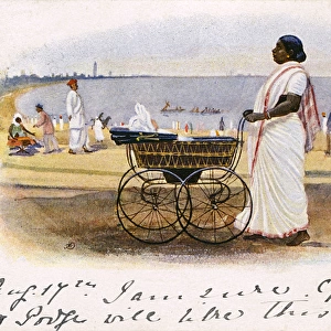 Indian Nursemaid with perambulator - Pune, India
