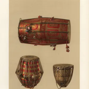 Indian percussion instruments: tabla, m ridang and nahabat