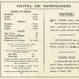 Information card, Hotel de Normandie