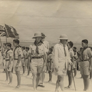 Inspection of boy scouts at Loyola Camp, British Honduras