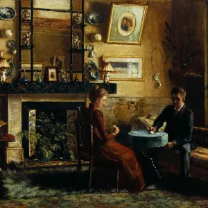 Interior with a couple playing cards Interior with a couple playing cards