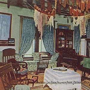 Interior of log cabin, Palmer Park, Detroit, Michigan, USA