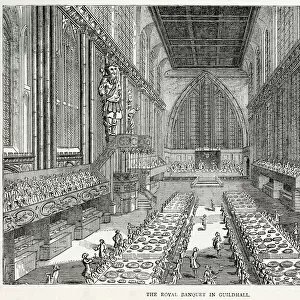 Interior of the Royal Banquet in Guildhall, London on the on Lord Mayors Day