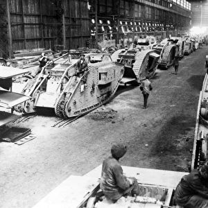 Interior of tank repairing workshop, WW1