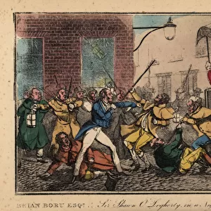 Irish gentlemen brawling with night watchmen, Dublin, 1822