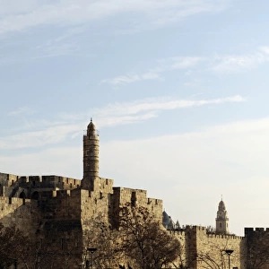 Israel. Jerusalem. City walls and ancient citadel with Tower