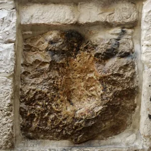 Israel. Jerusalem. Via Dolorosa. V Station. Stone with the p